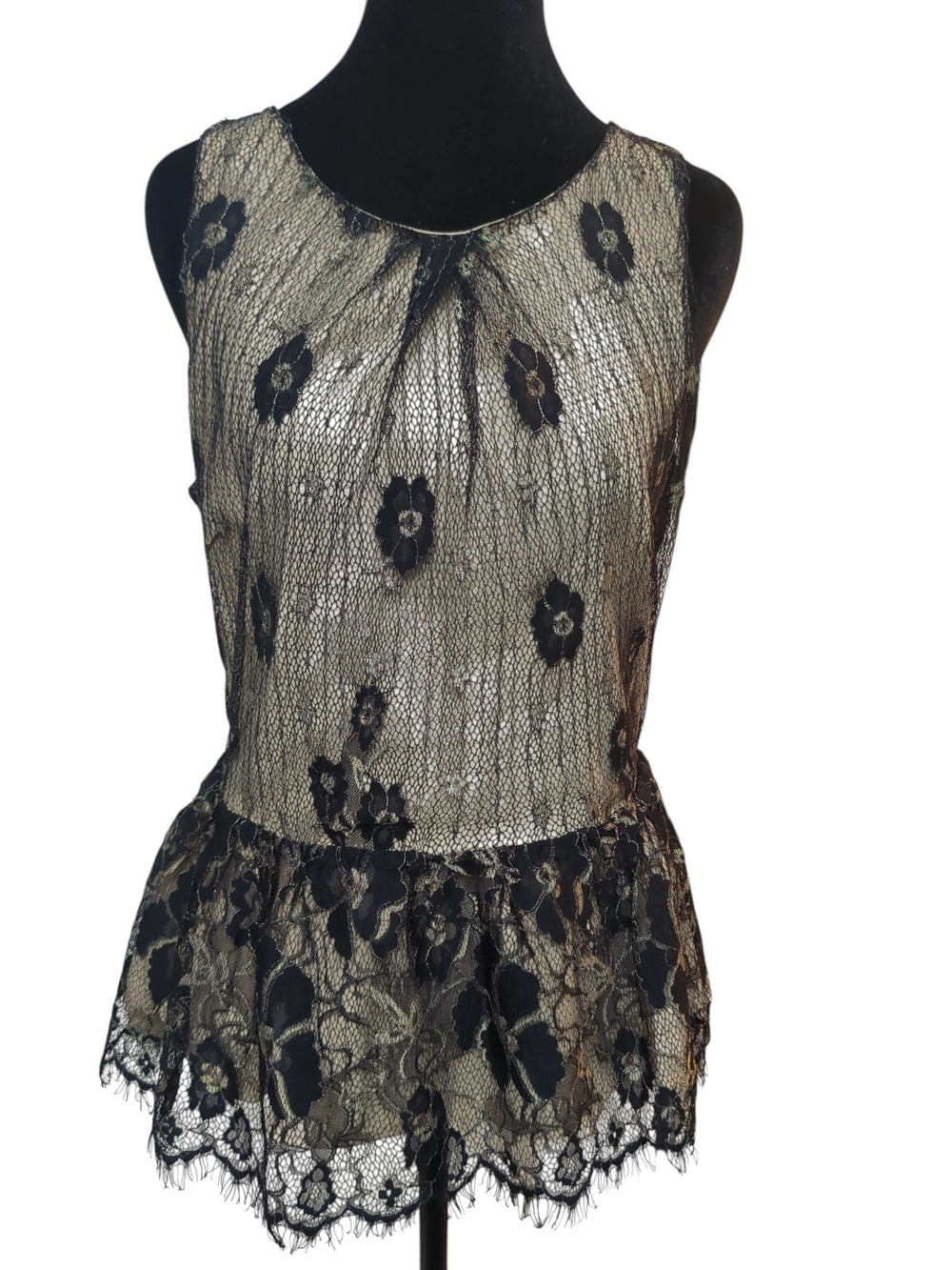 Sugarlips Medium Black Sheer Lace Peplum Top Dark Coquette Whimsigoth Y2K Ballet